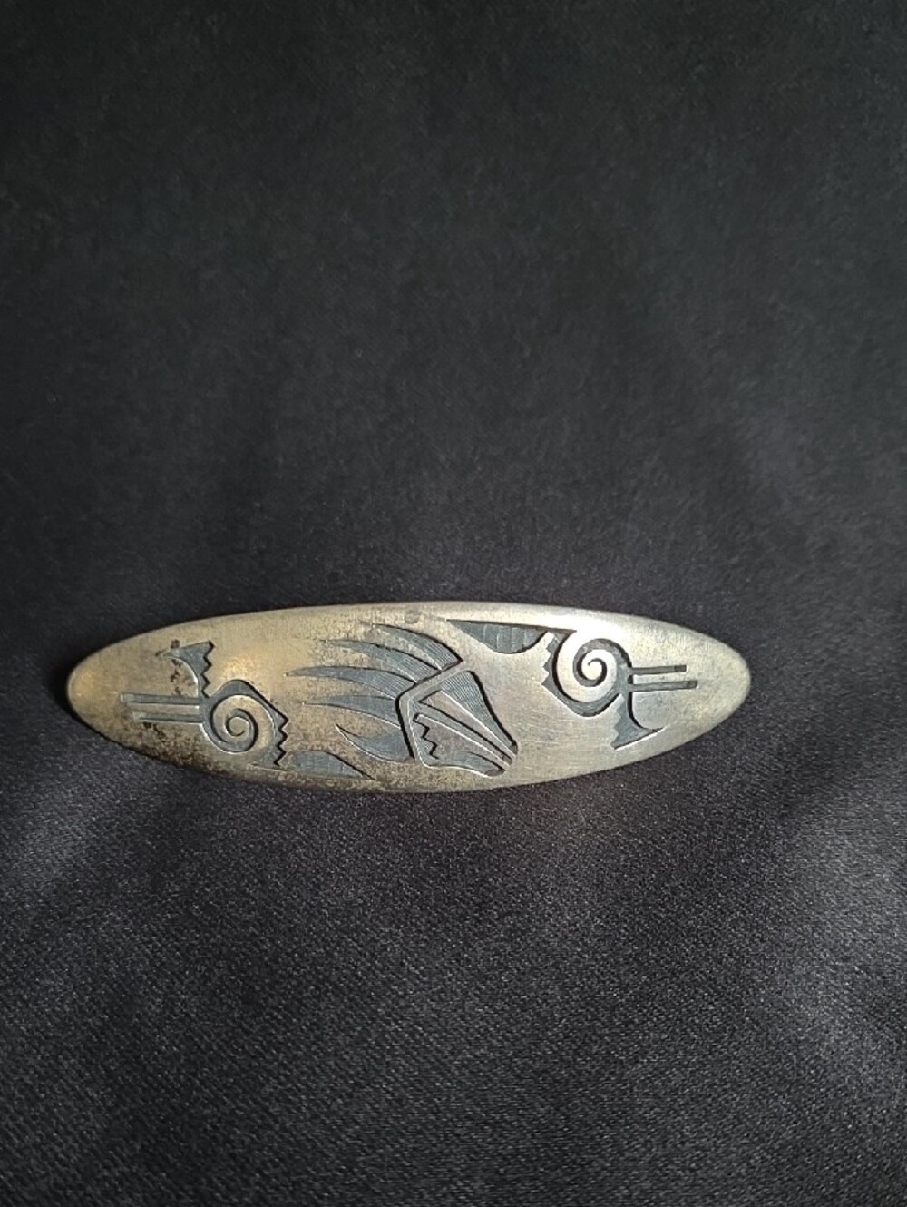 Vintage Sterling Native American Overlay - HOPI style - Barrette - Picture 4 of 5